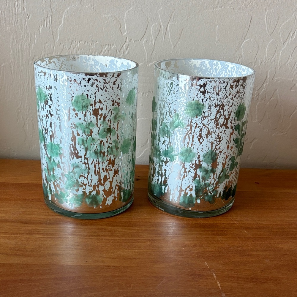 Green and Silver Glass Votive Holders